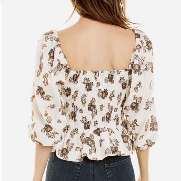 TANYA TAYLOR NWT Cream Smocked Silk Blend Floral Emma Top Size Large - Picture 2 of 10